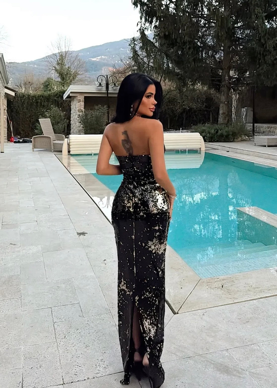 Golden Contrast Sequin - Black Dress