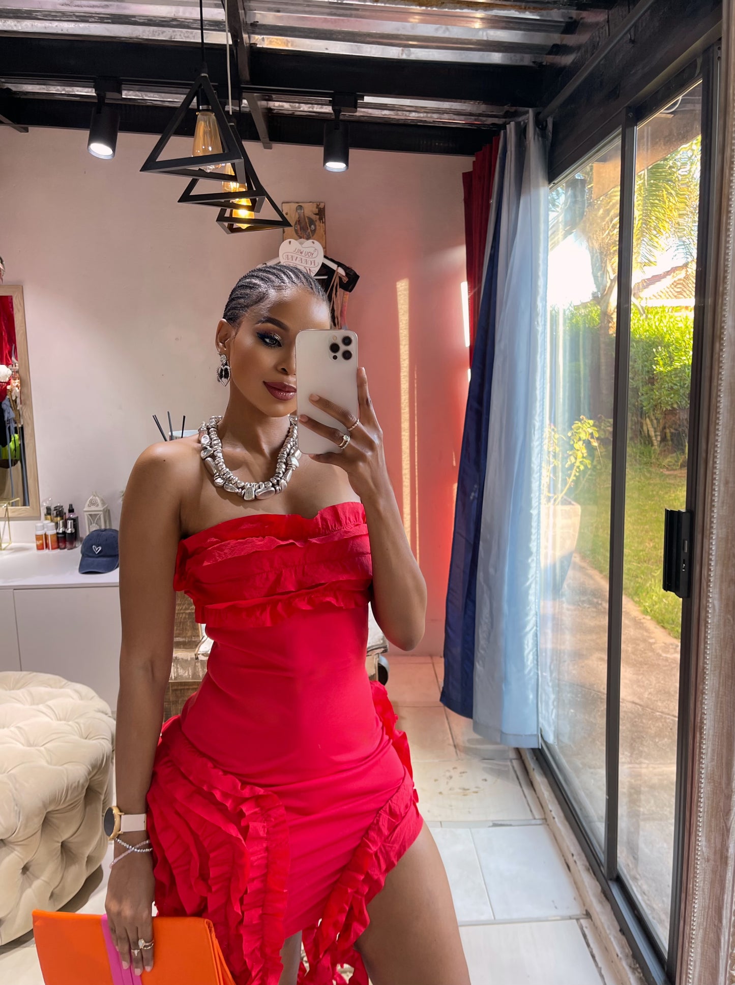 Boob Tube Red ruffle Dress