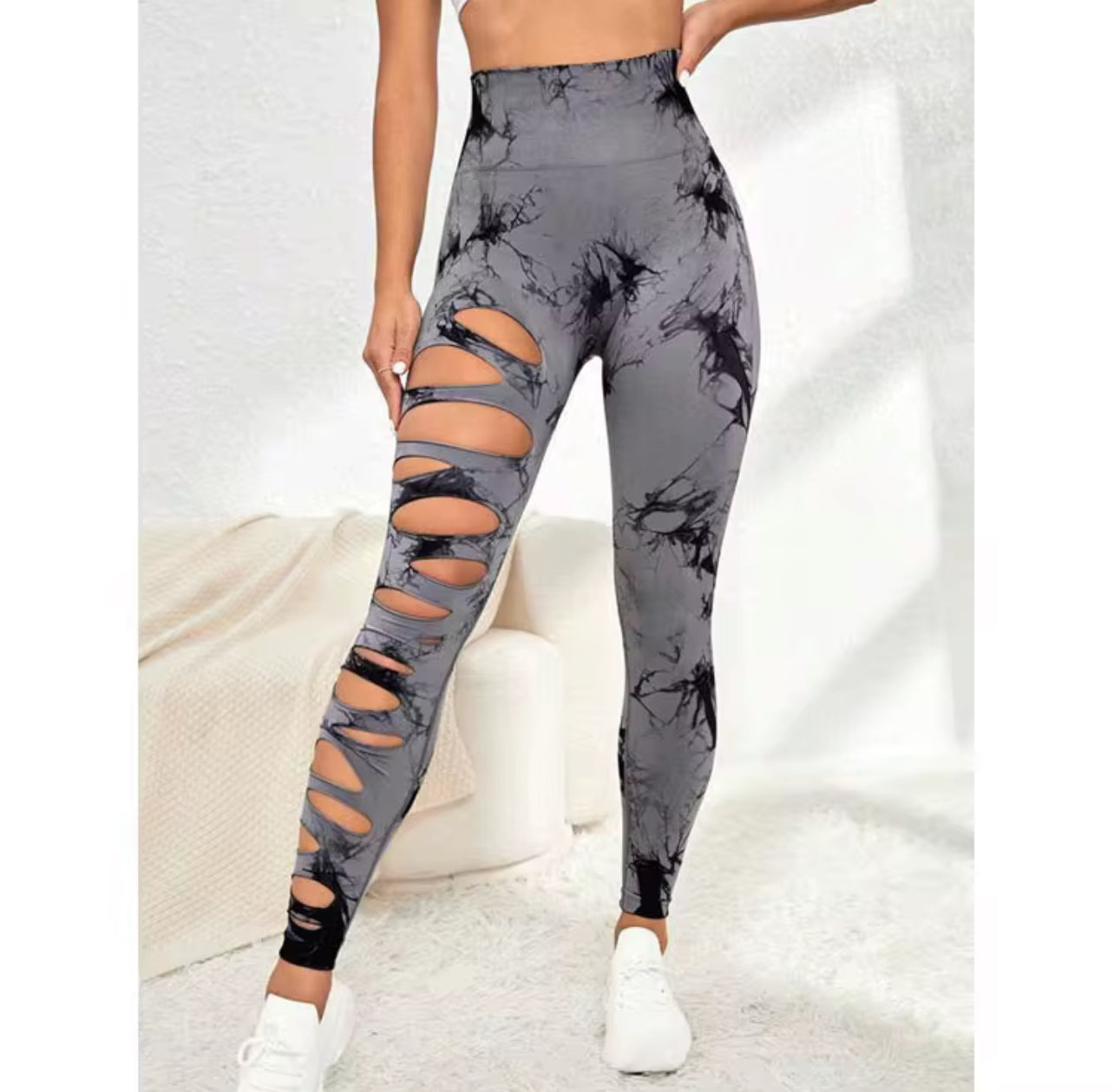 Grey Tie Dye Scrunchy Leggings