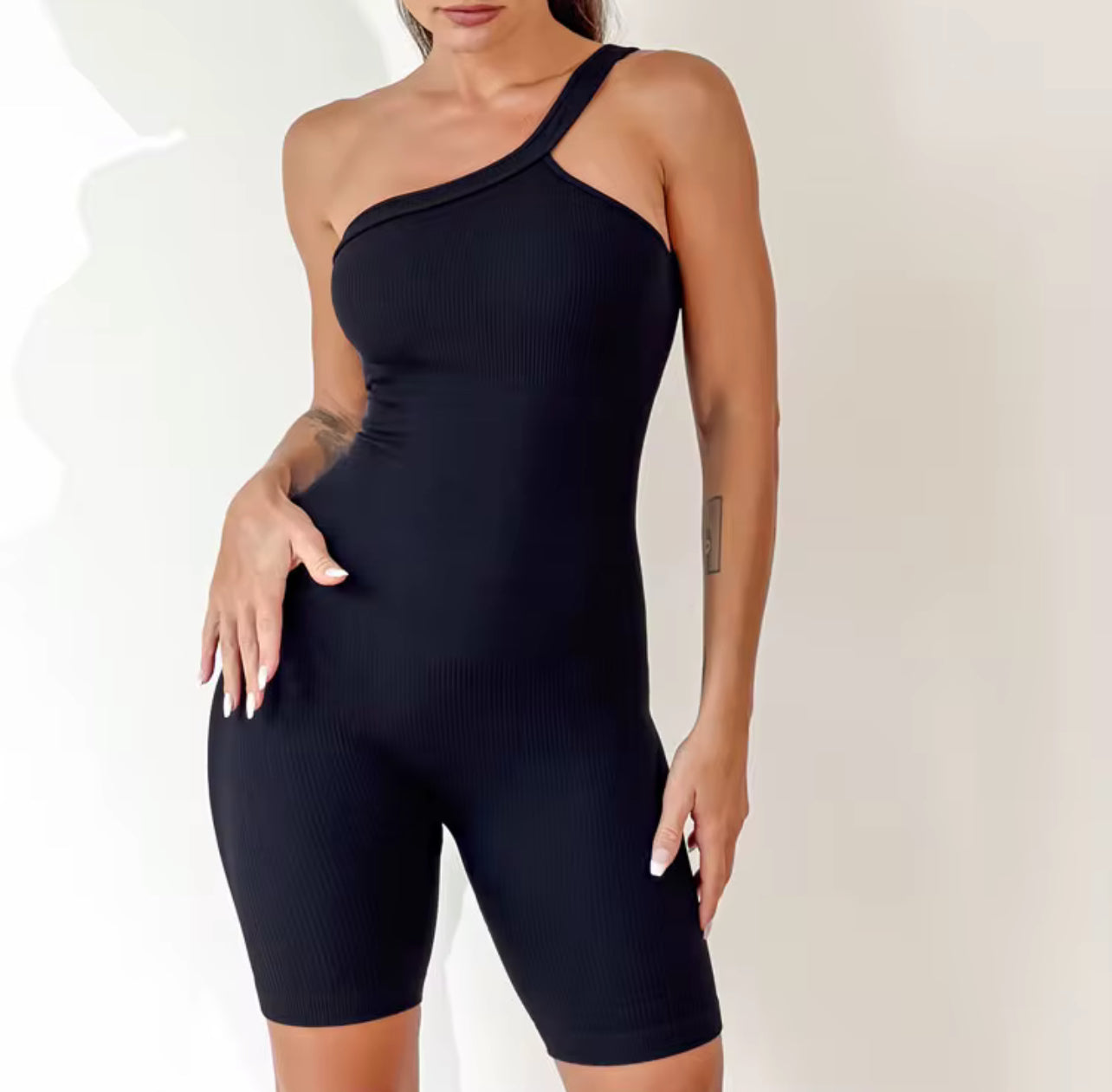 One Shoulder Halter Jumpsuit - Black