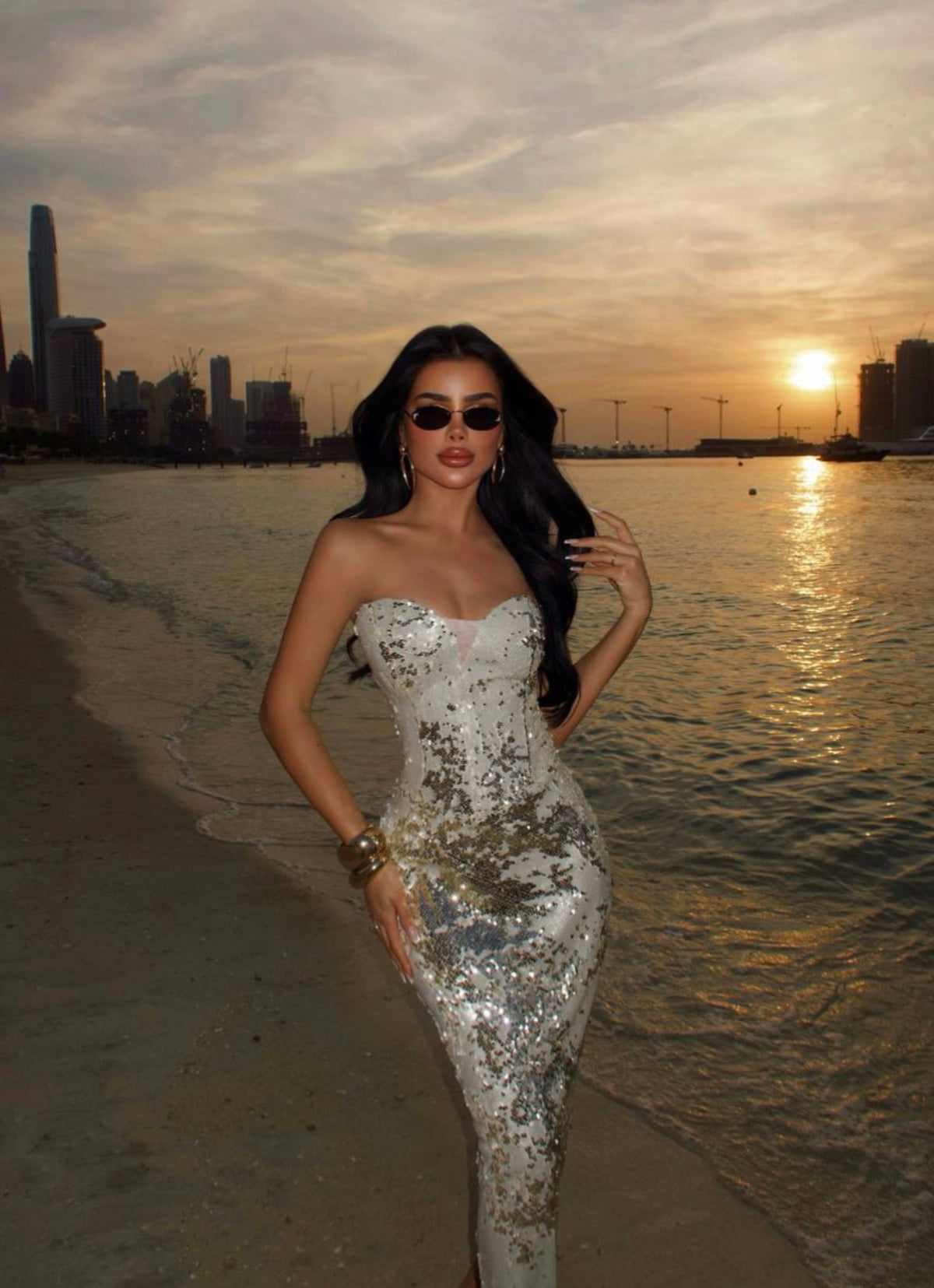 Golden Contrast Sequin - Champagne Dress