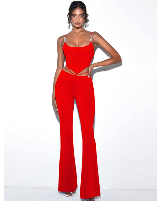 RED CORSET TOP AND PANTS