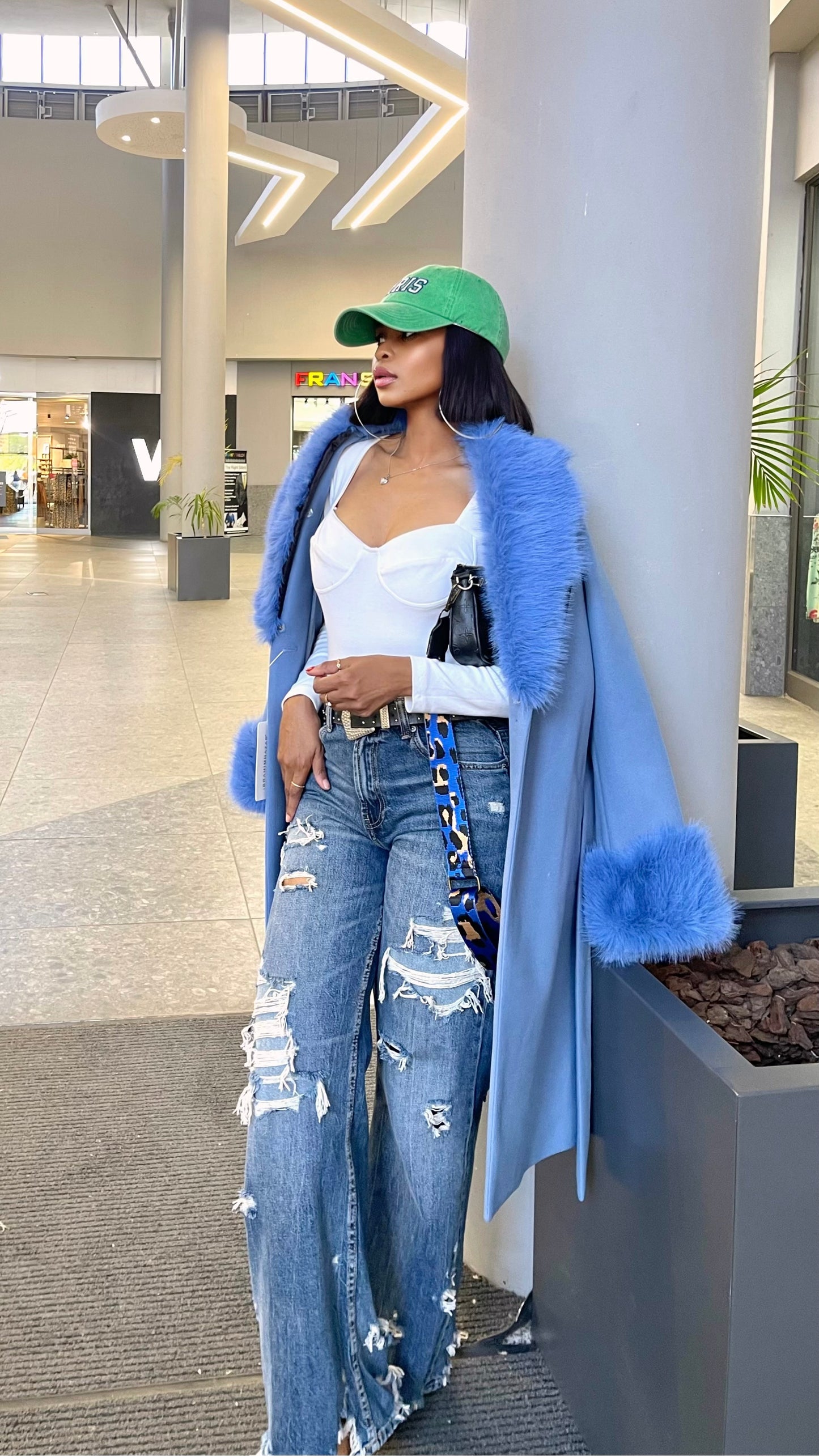 Blue Cashmere Fur Coat