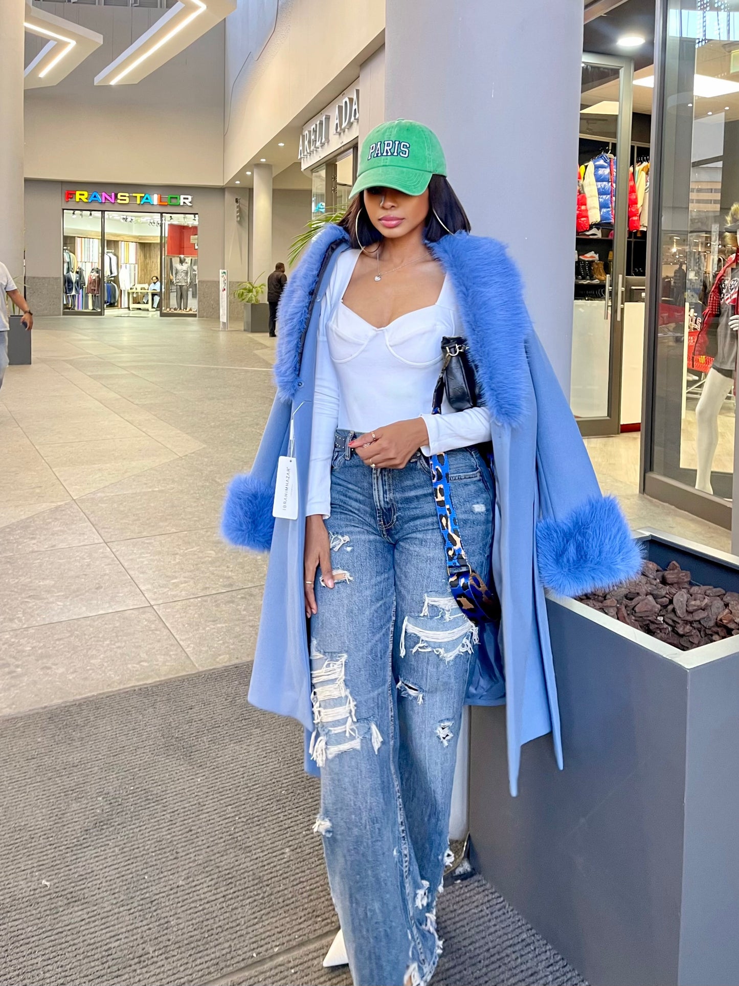 Blue Cashmere Fur Coat