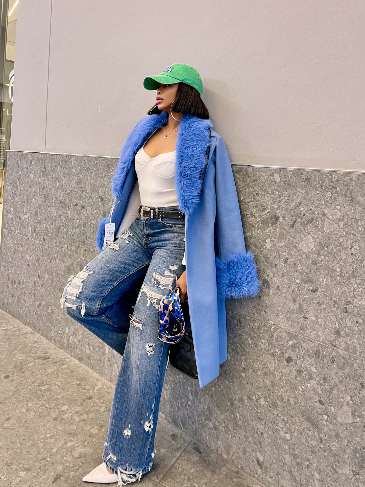 Blue Cashmere Fur Coat