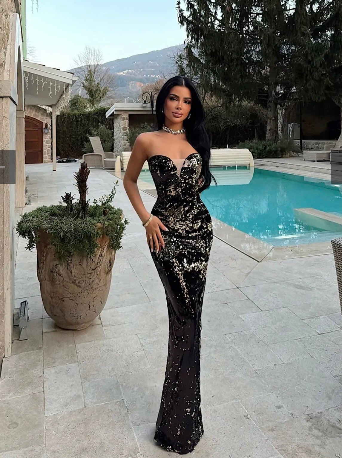 Golden Contrast Sequin - Black Dress