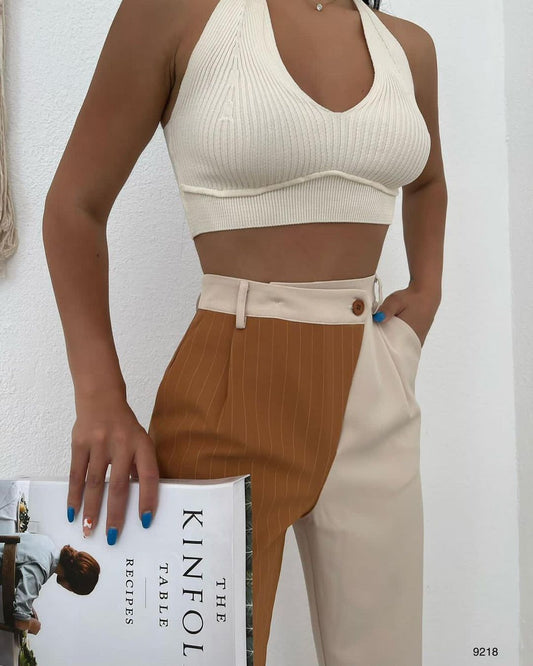 TWO TONED CREAM & BROWN PANTS