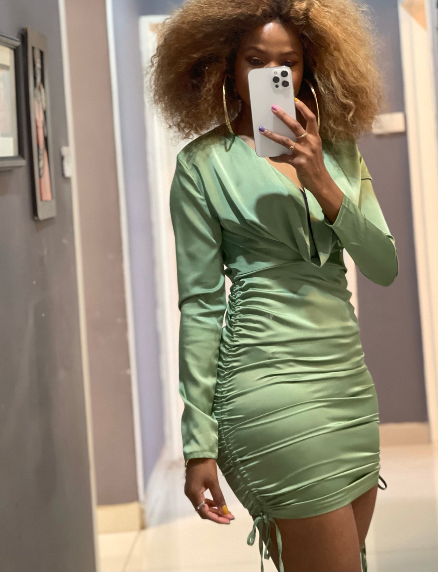 Mini Silky Green Dress